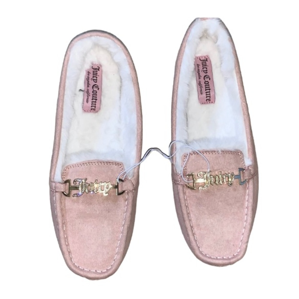 NEW JUICY COUTURE pink suede fur slippers shoes women’s size 10